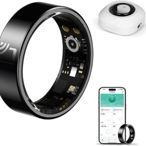 Smart Ring Ceramic Fitness Tracker with Heart Rate Monitor, Sleep Tracking, Activity Tracker for Steps Calories, IP68 Waterproof, Compatible with iOS Android