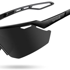 Lamicall Polarized Sports Sunglasses for Men Women, [99.9% UV400 Protection] [24g Ultralight] [Air Vent Design] Sun Glasses for Cycling Running Fishing Baseball Golf Beach, Half Frame, Black