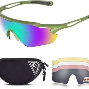 SNOWLEDGE Cycling Glasses for Men Women Teenager with 5 Interchangeable Lenses (Black Polarized Lens) / UV Protection Sport Sunglasses for Running, Fishing