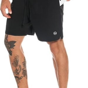 MOVEUP 2 in 1 Gym Running Shorts 7" Quick Dry Spandex Shell Fabric Compression Lining Sport Shorts Basketball Active Fitness Shorts Workout Training Shorts with Zipper Pocket for Men