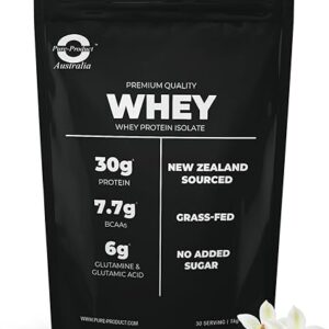 Pure Product Australia - Whey Protein Isolate & Hydrolyzed - 100% Premium Grass Fed - 30g Protein per Serve, Fast Absorbing - Non-GMO - Easy Digesting - 1kg (30 Servings) - Vanilla