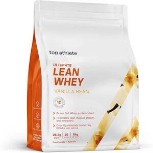 Top Athlete Ultimate Lean Whey Protein Powder | Grass-Fed Whey Isolate | 26.3g Protein Per Serve | 1kg, 30 Servings (Vanilla Bean Flavour)