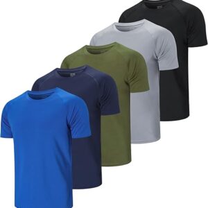 ZENGVEE 5 Pack Men's Workout Running Shirts Quick-Dry Moisture Wicking Breathable Sport Tee Crew Neck Short Sleeve T-Shirts for Outdoor Sportswear