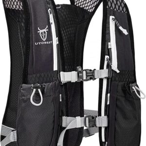 UTOBEST Running Vest 5L Hydration Vest Lightweight, Running Backpack with 2 x Soft Flask, Adjustable Running Hydration Vest for Trail Running Marathon Race Jogging Cycling Black