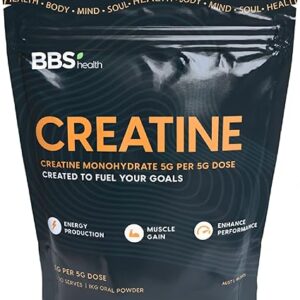BBS Health Creatine Monohydrate - TGA Listed Micronised Creatine Pre Workout Powder - Boosts Strength, Energy & Gym Performance - 1KG