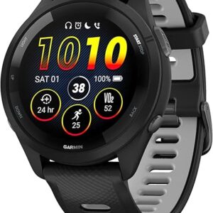 Garmin Forerunner 265 Running Smartwatch, Colorful AMOLED Display, Training Metrics and Recovery Insights, Black and Powder Gray, 46mm