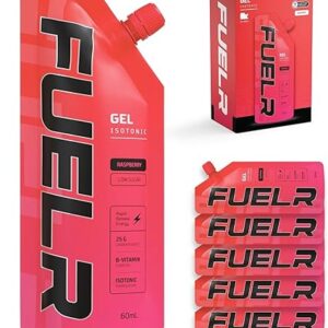 FUELR Isotonic Energy Gel - Running – Fast-Absorbing Carbs for All Athletes, Runners, Cyclists, Endurance Sports – Gels for Marathon, Triathlon, Cycling, Football (Raspberry, 6 Gels)